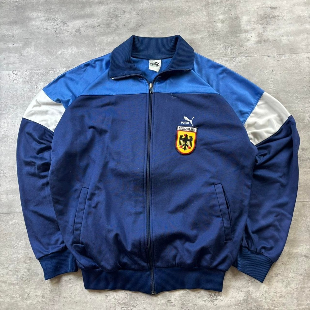 Puma Track Jacket Women Size 7 Blue Vintage 80s German Army Deutschland Zip Up